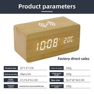 High Quality <b>LED</b> Wooden Alarm <b>Clock</b> Adjustable Brightness Wireless Charging Digital Display Quartz Electronic Acoustic Control - Product Image 3