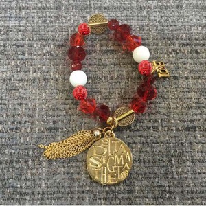 <span class=keywords><strong>Oro</strong></span> tono greco sorellanza fare a <span class=keywords><strong>mano</strong></span> Delta Sigma nappe ciondolo perline braccialetto gioielli - Product Image 1