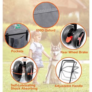 Poussette pliable grise pour animaux de compagnie Nowensol avec fenêtres en maille réglables Transporteur portable pour chien et chat avec roues détachables pour le voyage - Product Image 6