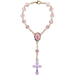 2 in 1 수제 묵주 팔찌 & 자동차 장식, 크리스탈 십자가 가톨릭 기도 구슬 거울 장식 기독교 선물용 - Product Image 2