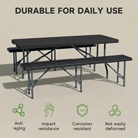 Ensemble table pliante 6FT avec 2 bancs pliants en HDPE, conception de sécurité verrouillable, pliable et portable pour le camping, les pique-niques, les fêtes et les activités de plein air