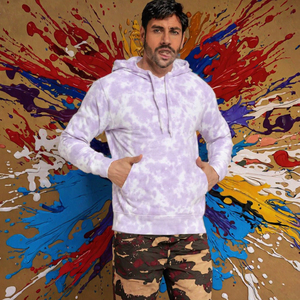 Sweat à capuche tie-dye pour homme, coupe classique, tricoté, décontracté, pull-over de printemps avec poche, motif violet clair et blanc - Product Image 2
