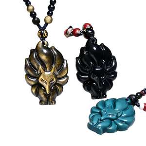 Liontin Rubah <span class=keywords><strong>Obsidian</strong></span> Warna Pelangi <span class=keywords><strong>Obsidian</strong></span> Emas Grosir dengan Rantai Manik-manik - Product Image 1