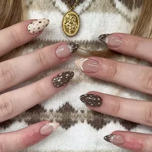 <span class=keywords><strong>Uñas</strong></span> Postizas Cortas Color Marrón Almendra, 24 Piezas, Color Nude, <span class=keywords><strong>Uñas</strong></span> Francesas, Decoración <span class=keywords><strong>de</strong></span> <span class=keywords><strong>Uñas</strong></span> con Lazo, <span class=keywords><strong>Uñas</strong></span> Postizas con Diseño <span class=keywords><strong>de</strong></span> Lazo - Product Image 2