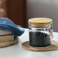 Pot en verre borosilicate de haute qualité avec couvercle en bambou pour épices, café, pâtes, miel, Noël, Saint-Valentin, Halloween, blanc