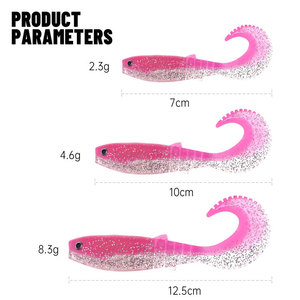 Nouvelles leurres souples en PVC peintes multicolores de 70 mm, 100 mm, 125 mm, 3 pièces, leurres souples à queue courbée, leurres artificiels pour la pêche au brochet, leurres oscillants - Product Image 2