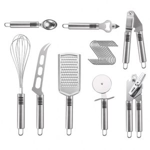 Agent d'achat 1688 Chine : Ensembles d'ustensiles de cuisine en acier inoxydable, ouvre-bouteille, presse-ail, fouet à œufs, râpe à fromage - Product Image 1