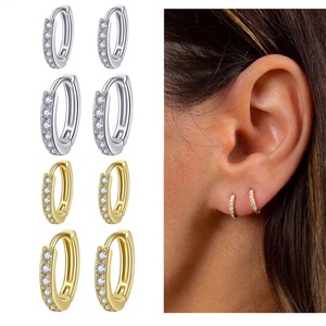 ต่างหูห่วงชุบทอง 18k ประดับเพชรซิร์คอนสำหรับผู้หญิง ขายส่ง - Product Image 2