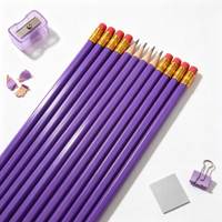 Ensemble de crayons personnalisés 12 pièces, crayons en bois HB violet vibrant avec gomme rouge pour l'école et le bureau, certifié EN71 ISO