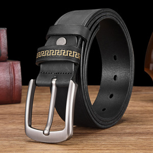 Ceinture pour homme en cuir véritable de vache, boucle en alliage avec anneau en D, boucle rectangulaire à ardillon, décontractée, Tiyo, largeur 3,5 cm, durable - Product Image 3