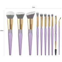 Nouveau Kit de 10 Pinceaux de Maquillage Transfrontaliers en Fibres Synthétiques Violet Clou de Girofle avec Manches en Plastique et Strass, Incluant un Seau de Rangement