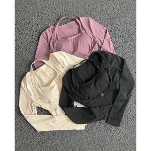 Otoño nueva moda de manga corta de punto transpirable de dos piezas ropa deportiva para mujer <span class=keywords><strong>gimnasio</strong></span> Yoga entrenamiento Top - Product Image 2