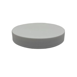 Capuchon à vis en plastique nervuré blanc et noir de 89 mm avec insert pour pot en plastique - Product Image 1