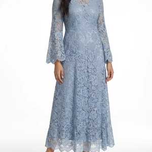 Vestido Maxi de Fiesta para Mujer con Manga Larga Acampanada, Encaje y Cuentas, Largo hasta el Tobillo, Corte A, Tallas Grandes (4XL-5XL), Otoño, Antiestático y Transpirable - Product Image 1