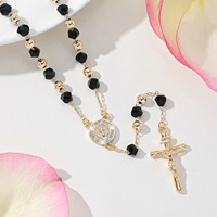 Nouveauté - Collier de prière catholique en perles noires plaquées or, Saint-Benoît, cadeau chrétien