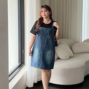 Robe salopette en jean Runqi pour femme, coupe ample, sans bretelles, couleur unie, grande taille N8679 - Product Image 3