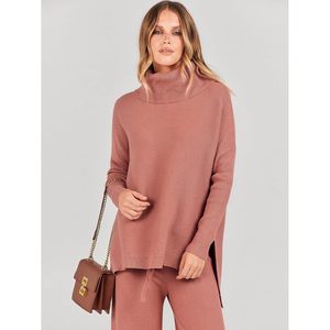 Ensemble pull tricoté et pantalon large à col roulé pour femme FOXA – Tenue décontractée respirante en polyester et coton – Collection Automne 2025 - Product Image 5