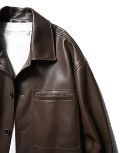 Blouson aviateur en cuir de chèvre marron personnalisé à la mode veste en cuir véritable pour hommes
