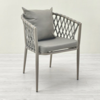 Sillón Moderno Nórdico de Aluminio con Cuerda Trenzada y Cojín para Jardín, Patio, Comedor, Restaurante, Bistro, Cafetería