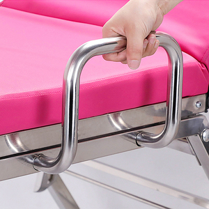 <span class=keywords><strong>Table</strong></span> d'examen gynécologique manuelle en acier inoxydable YAZHIYI, lit d'accouchement obstétrical réglable avec étriers, rose/noir, certifié CE, pour hôpital - Product Image 5