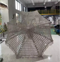 Parasol d'extérieur en macramé tressé à la main en corde de coton, avec poignée en bois, idéal pour patio, jardin, terrasse, style tropical – Vente directe usine