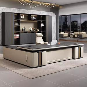 Escritorio Elegante y Refinado en Forma de L de Melamina Beige Diseño Moderno Contemporáneo Duradero Plegable para Muebles Ejecutivos de Alta Gama - Product Image 1