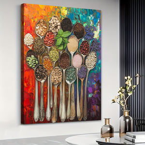 Art d'épices culinaires cuillères colorées assaisonnement Art déco Animal/Design moderne impression sur toile cadre en bois pour la maison cuisine tenture murale - Product Image 1