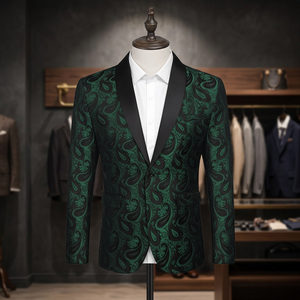 Veste de smoking florale pour homme, revers châle Paisley, blazer à un bouton, coupe ajustée, pour dîner, soirée, bal de promo, grande taille, respirante, fermeture éclair - Product Image 4