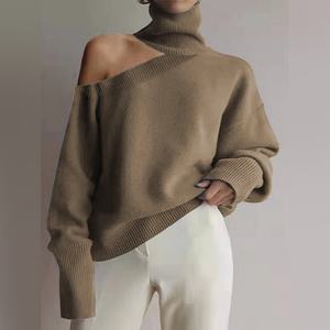 Suéter de Cuello Alto para Mujer, Diseño Otoñal e Invernal, Estilo Casual y Relajado, con Líneas de Color - Product Image 4