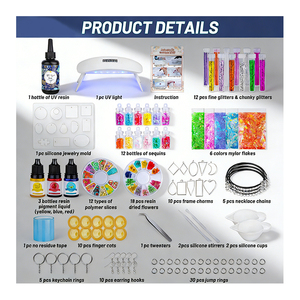 Kit de bijoux faits main DIY : Résine UV transparente, époxy dur, moules en silicone, feuilles de paillettes, fleurs, pendentifs, boucles d'oreilles, porte-clés - Product Image 3