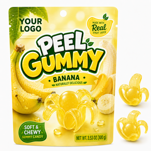 Bonbons gélifiés aux fruits pelables en gros, sucrés et acidulés, à mâcher, certifiés Halal, saveurs <span class=keywords><strong>banane</strong></span> et framboise bleue, sachet personnalisé pour fournisseur - Product Image 1