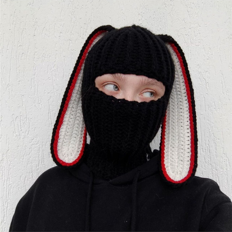 Funny Crochet Bunny Ear Balaclava - Winter Fun & Comfort