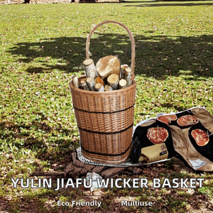 YULIN JIAFU Eco-Friendly Natural <b>Willow</b> Wicker Multifunction Trolley <b>Basket</b> 35x45x58 cm for Shopping and Log Holding - Product Image 2