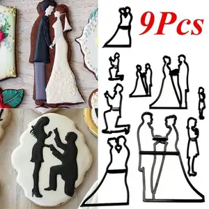 9 Stuks Set Cookie Cutter Van Bruid Bruidegom Koppels Silhouet Bruidstaart Fondant Schimmel Gereedschap Voor Verjaardag Valentijnsfeest