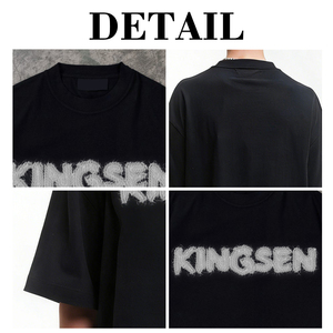 Camiseta KingSen al por mayor para hombre, 100% algodón, oversize, con hombros caídos, bordado 3D personalizado, estilo urbano suelto y suave, OEM, camiseta personalizada - Product Image 6