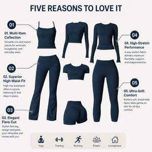 Conjuntos de Yoga para Mujer, Ropa Deportiva de 2 Piezas, Top Corto, Leggings Acampanados de Cintura Alta, Sin Costuras, de Spandex y Nailon, para Gimnasio y Fitness - Product Image 2