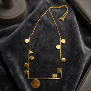 Collier statement géométrique en laiton plaqué or 18 carats fait main, 18 pouces, bijoux de fête unisexe - Product Image 3