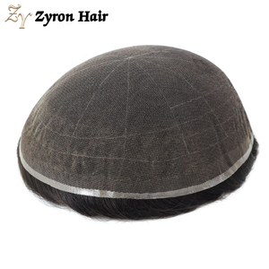 Parrucchino da <span class=keywords><strong>uomo</strong></span> monopezzo senza pieghe, invisibile, in pizzo svizzero, con capelli umani indiani, per acconciature - Product Image 1