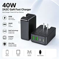 Chargeur mural ultra-plat GaN 40W HNT, best-seller, prise pliable, 4 ports multi-prises, charge rapide, adaptateur de voyage pour iPhone mobile
