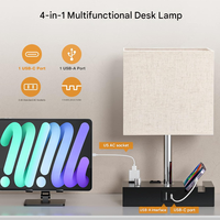 Petite lampe de chevet avec ports de charge USB C, support pour téléphone, lampe de bureau en bois entièrement réglable pour chambre à coucher, bureau