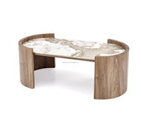 Nouvelle table basse ovale en teck écologique et durable, design moderne, pieds en bloc, meubles de salon pour appartement