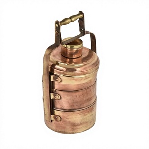 3 Tier Copper And Brass Food Tiffin <b>Box</b> Premium Quality Round Shape Lunch Tiffin <b>Box</b> For Wholesale Supplier - Product Image 1