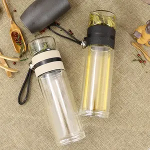 Eco friendly products 2023 Innovative Products Double Wall Glass Water Bottle with Lid and Rope