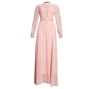 Robe pour femmes Robe de style imprimé Robe de jeune fille à la mode Robe longue de couleur unie de grande taille avec ceinture - Product Image 6