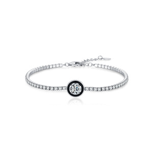 2026 High End Ins Hot Item S925 Sterling Silver Black Bezel Round Stone <b>Box</b> Chain Adjustable Luxury Thin Women Bracelet - Product Image 1
