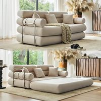 Canapé pliable rétro en tissu avec accoudoirs arrondis, canapé-lit pliable en mousse compressée, canapé double pour intérieur, mobilier de salon