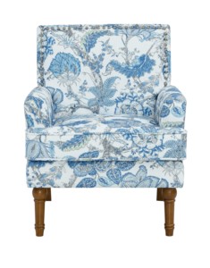 Fauteuil d'appoint moderne avec revêtement floral, garniture cloutée, pieds en bois massif, bleu et blanc, pour salon - Product Image 3