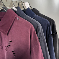 Polo pour homme de qualité supérieure, imprimé avec un logo décontracté, 100% coton, effet vieilli, 275 g/m², streetwear, t-shirt oversize à effet délavé pour homme