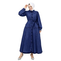 Robe longue en jean boutonnée à manches longues avec détails tressés pour femme, robe maxi décontractée en jean ample avec manches lanternes