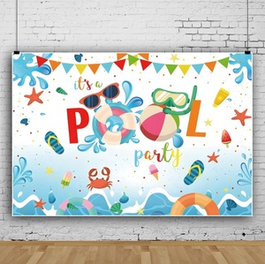 <span class=keywords><strong>Piscine</strong></span> fête toile de fond été balles de plage enfants anniversaire gâteau Table fond hawaïen Tropical bouée de sauvetage natation bannière fournitures - Product Image 6